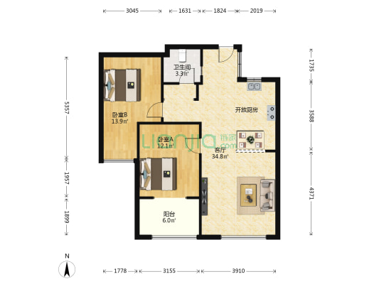 香榭一品 2室1厅1卫 90平方