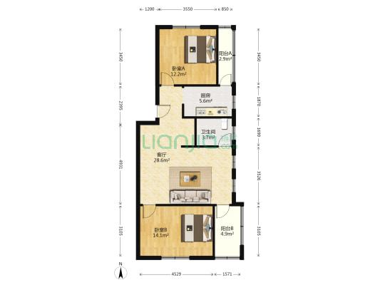 佘山新苑 2室1厅1卫 87平方