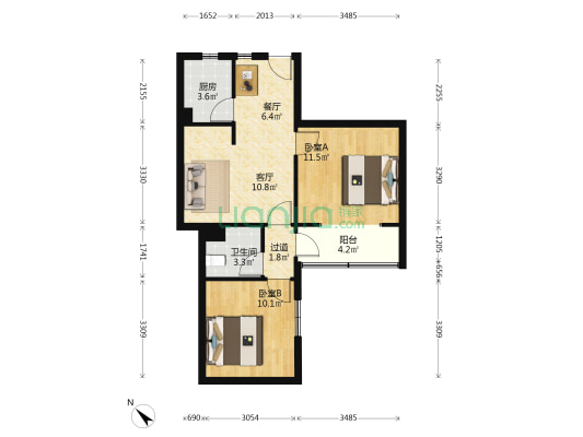 华舟公寓 2室2厅1卫 80平方
