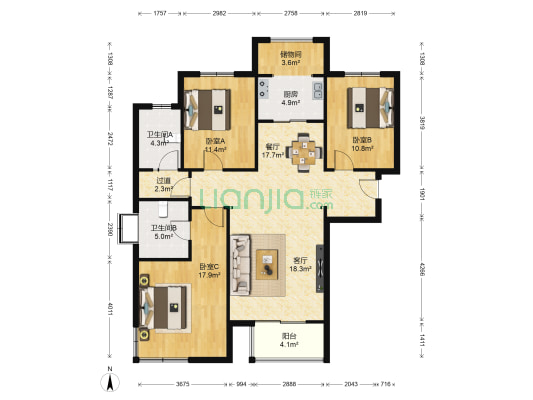 水岸名都 3室2厅2卫 144平方