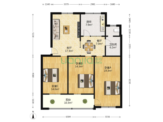 石油家属院南院 3室2厅1卫 105平方