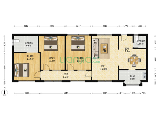 大英村住宿楼 3室2厅2卫 115平方