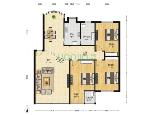 祥瑞花园 3室1厅2卫 149平方