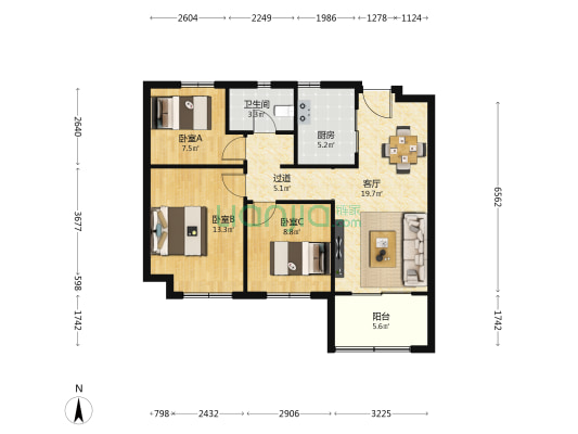 明秀香山苑 3室1厅1卫 90平方