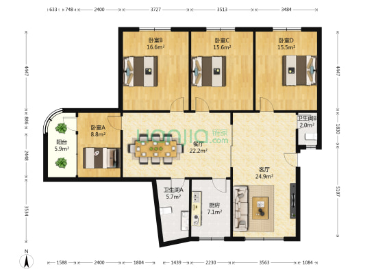农业局生活小区 4室2厅2卫 160平方