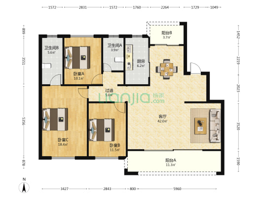 金茂观山湖望府 3室1厅2卫 130平方