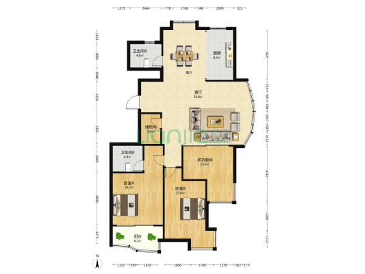 南都景苑 3室1厅2卫 166平方