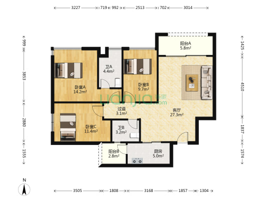 利海尖东半岛花园 3室1厅2卫 105平方