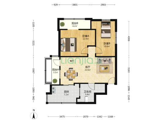 信义里社区 2室1厅1卫 55平方