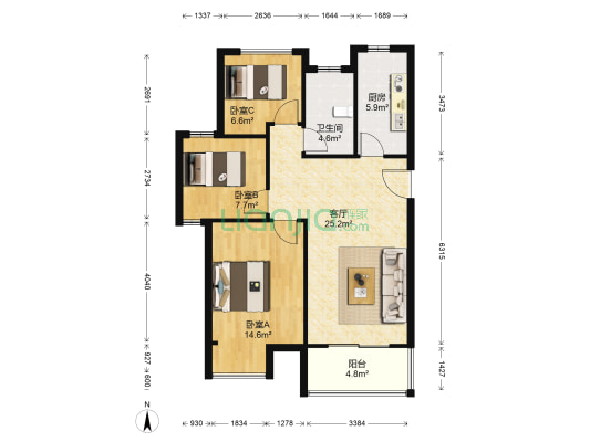 苏胥湾花园 3室1厅1卫 96平方