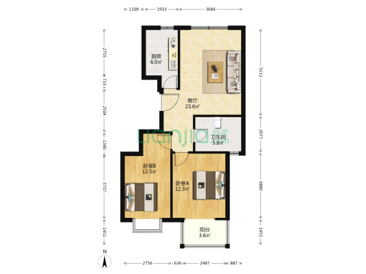万欣A区 2室1厅1卫 88平方