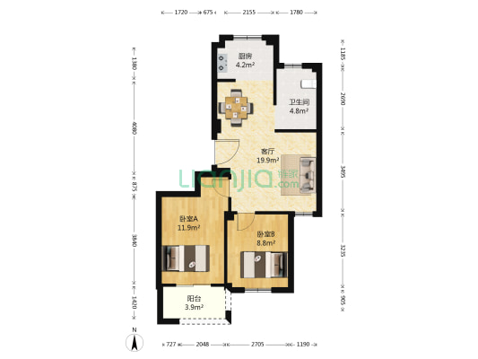 集港馨苑 2室1厅1卫 76平方