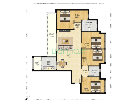 御园丰锦 4室1厅2卫 138平方