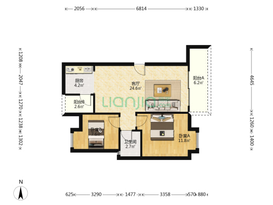 江临世家 2室1厅1卫 73平方