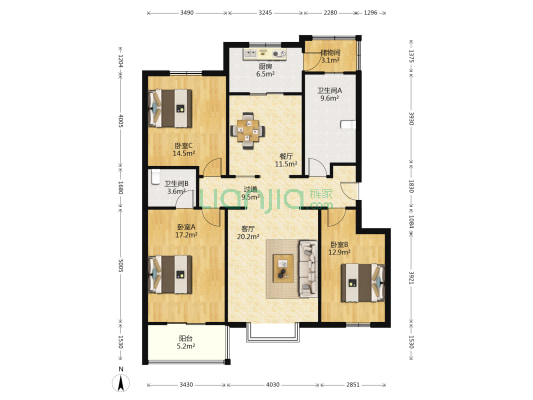 汇锦花园西区 3室2厅2卫 135平方