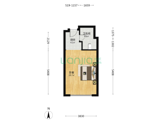 恒盛广场 1室0厅1卫 43平方