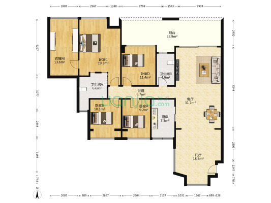 宏发领域 4室1厅2卫 142平方