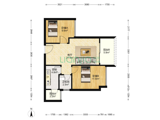 首成鼎尚名都 2室1厅1卫 69平方