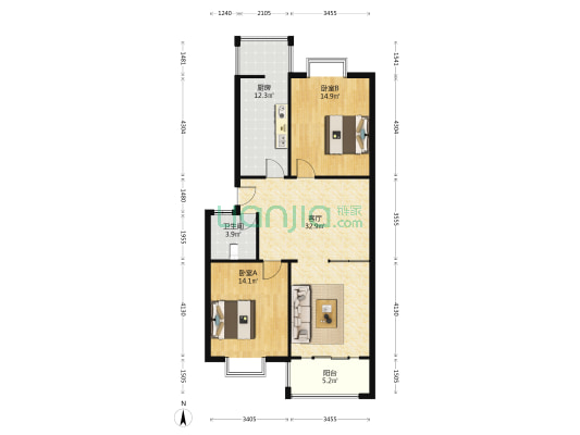 聚缘山庄 2室1厅1卫 100平方