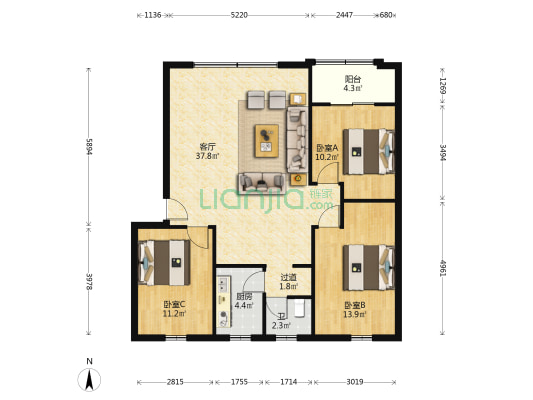 屏山小区 3室1厅1卫 105平方