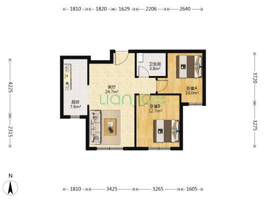 天保天成华境 2室1厅1卫 88平方