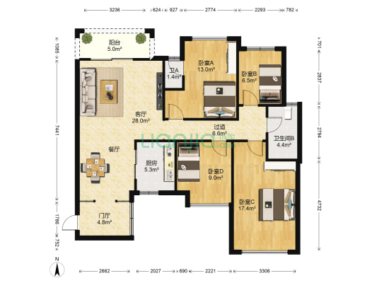 邕江明珠 4室1厅2卫 117平方