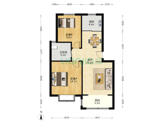 张云小区 2室1厅1卫 80平方
