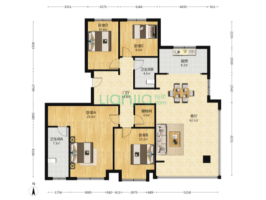 珑悦府西区 4室1厅2卫 183平方