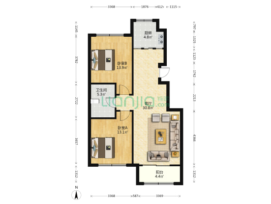 云门世泰园 2室1厅1卫 93平方