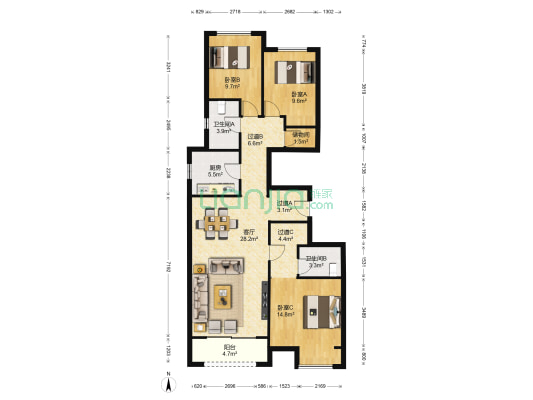 熙悦 3室1厅2卫 128平方
