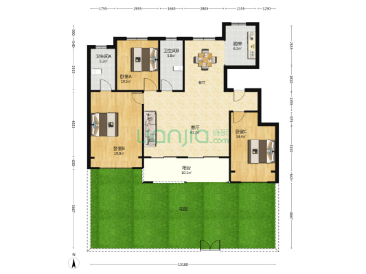 恒达名筑 3室1厅2卫 135平方