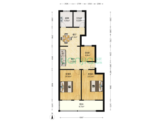 新路口农业银行家属区 3室2厅1卫 82平方