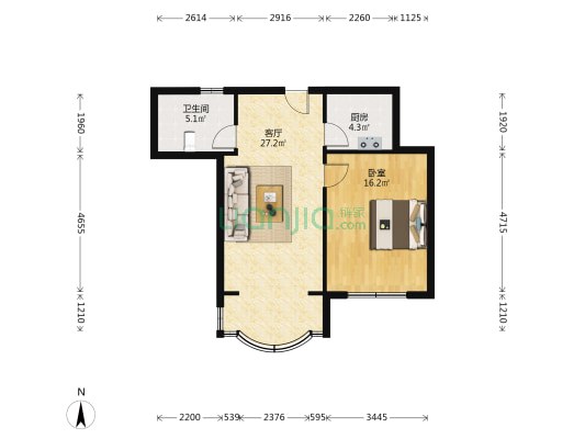 金浜小区 1室1厅1卫 62平方