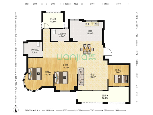 晨光尚品 3室1厅2卫 140平方