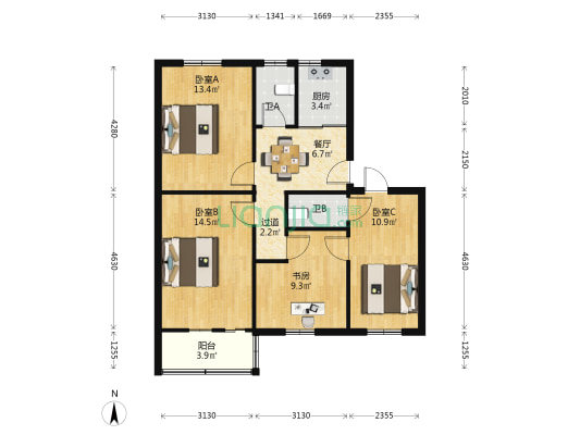 东河新村 4室1厅2卫 83平方