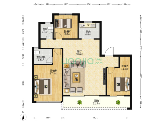 中南君启 3室1厅2卫 128平方