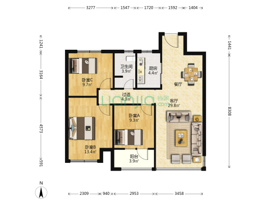 龙湖舜山府 3室1厅1卫 106平方