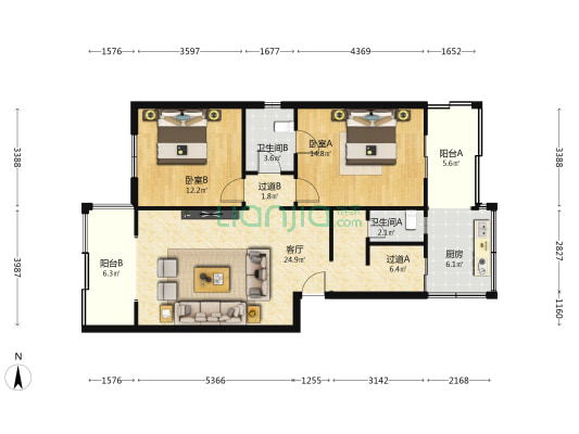 蜀东小区 2室1厅2卫 94平方