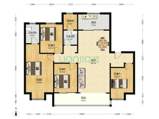 金领蠡洲台 4室1厅2卫 141平方