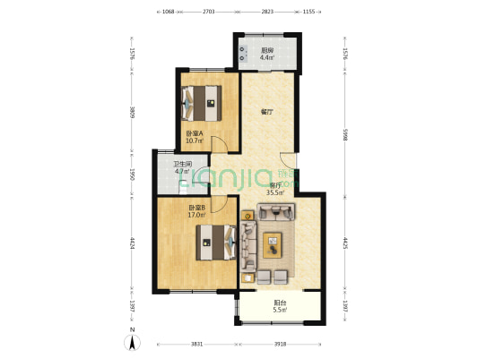 福堤园 2室1厅1卫 95平方