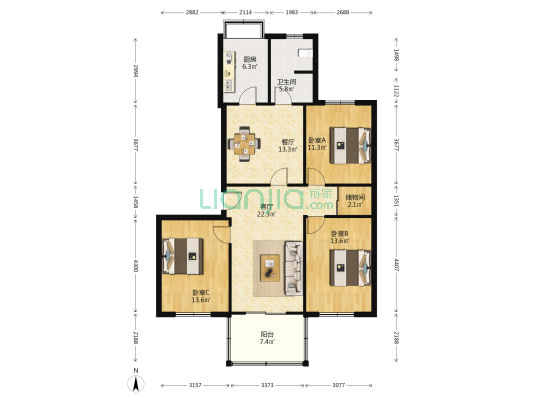 电力培训中心职工宿舍楼 3室2厅1卫 111平方