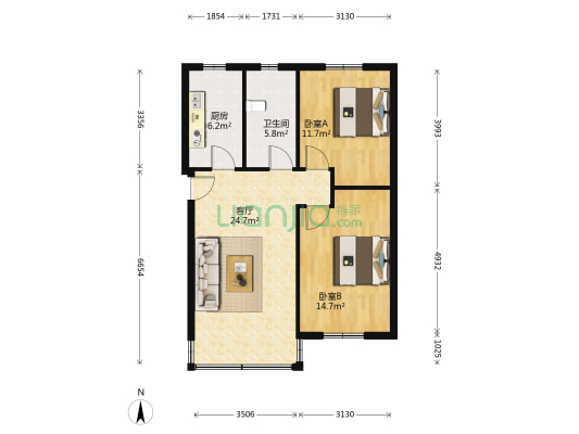 漕泾新村五区 2室1厅1卫 77平方