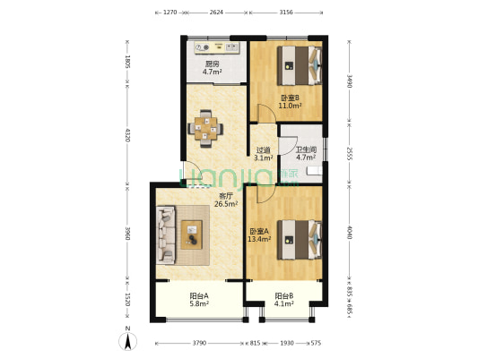 变压器小区 2室1厅1卫 90平方