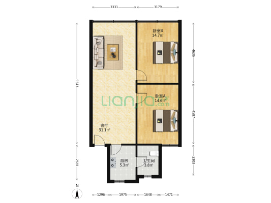大坪正街108号 2室1厅1卫 90平方