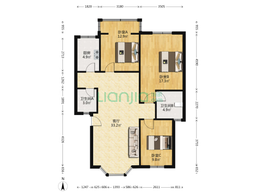 丰顺苑 3室1厅2卫 103平方