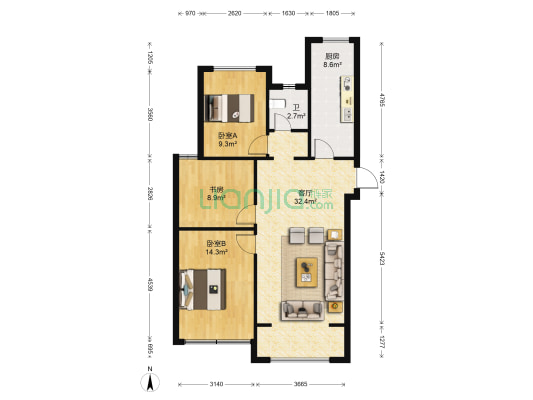 中南御锦城 3室1厅1卫 96平方