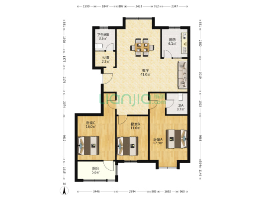 泉韵花苑 3室1厅2卫 139平方