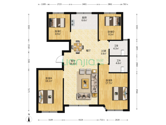 天骄御园 4室1厅2卫 146平方