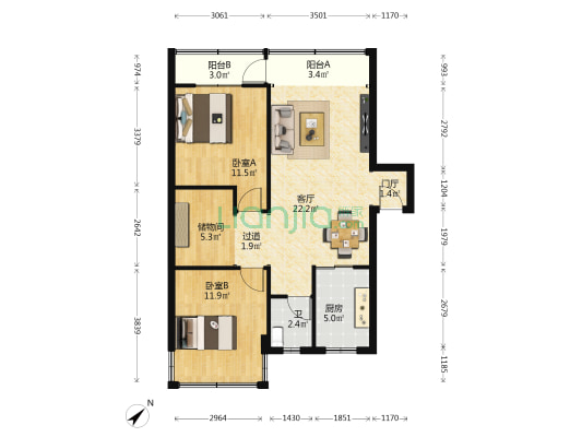 常盛花园 2室1厅1卫 77平方