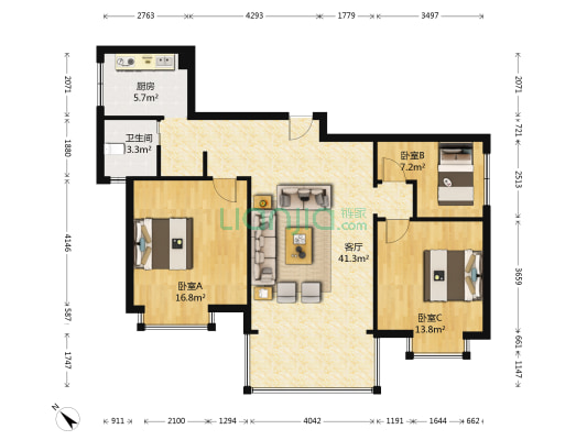 清溪园 3室1厅1卫 118平方